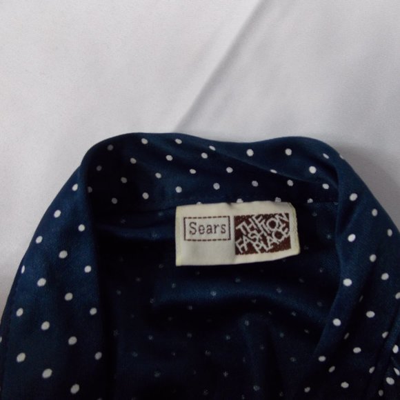 Sears Retro Blue Polkadot Blouse - Women | Color: Blue | Size: small - Picture 4 of 4
